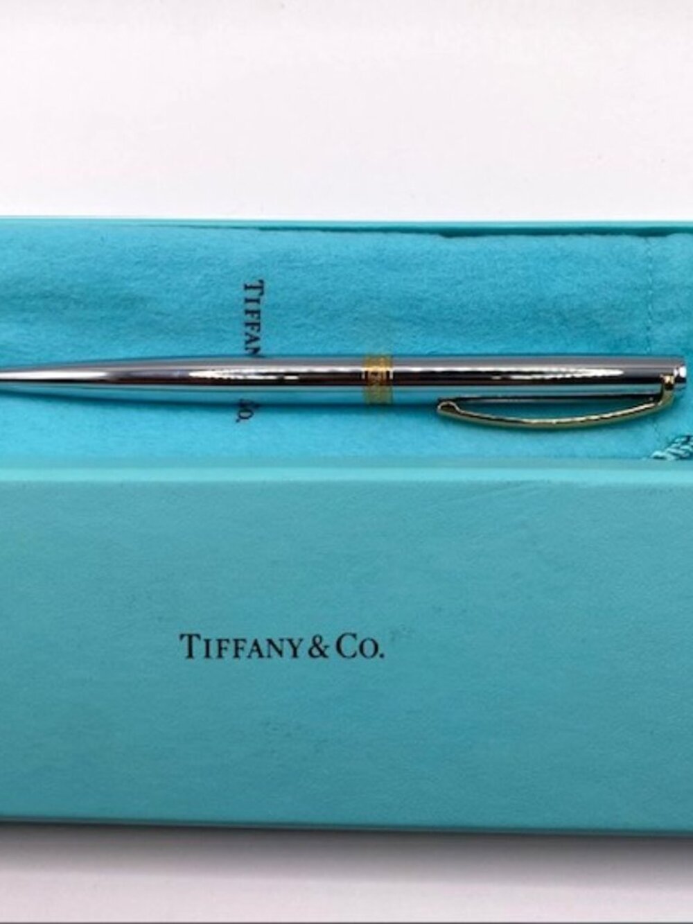 Tiffany & Co Two Tone Clip Ballpoint Pen Chrome New MGM Grand Engraved
